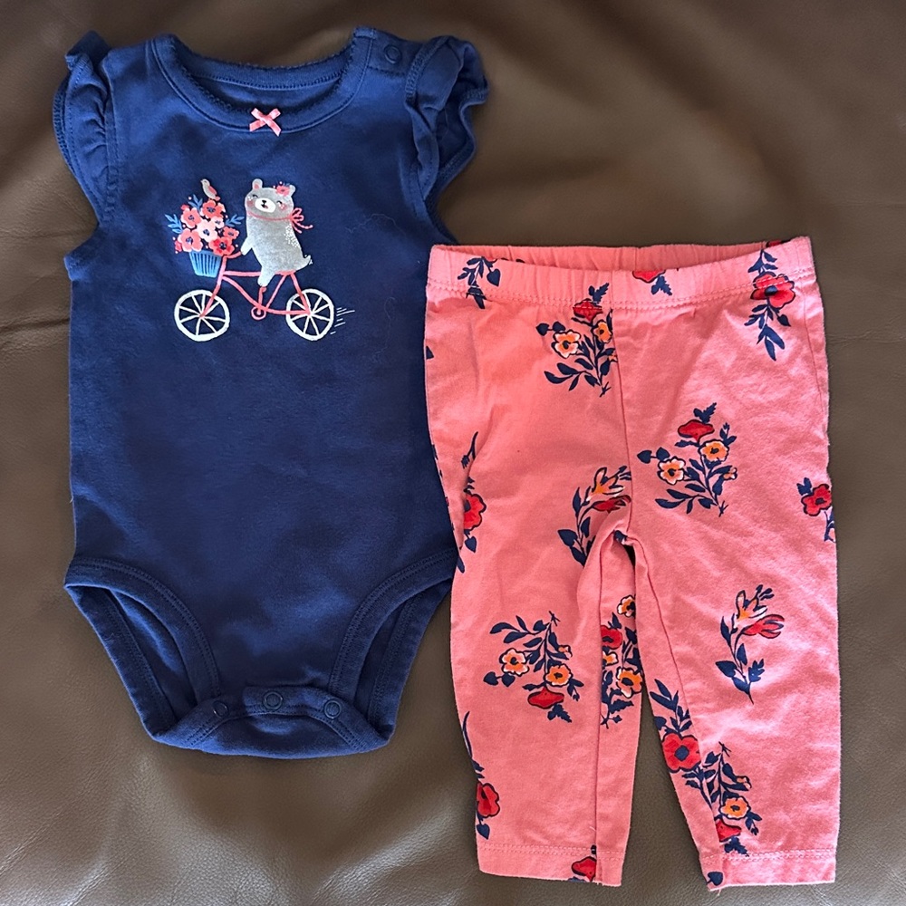 Carter's Navy Onesie with Floral Accents